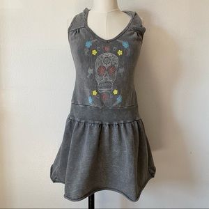 Vintage Y2K Skull Graphic Hooded Grey Dress Size Small